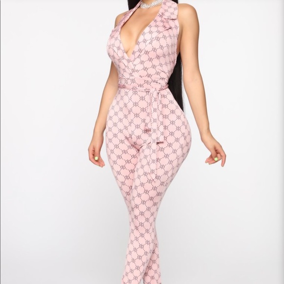 Fashion Nova Pants - New Lovin' Printed Jumpsuit - Pink/Combo